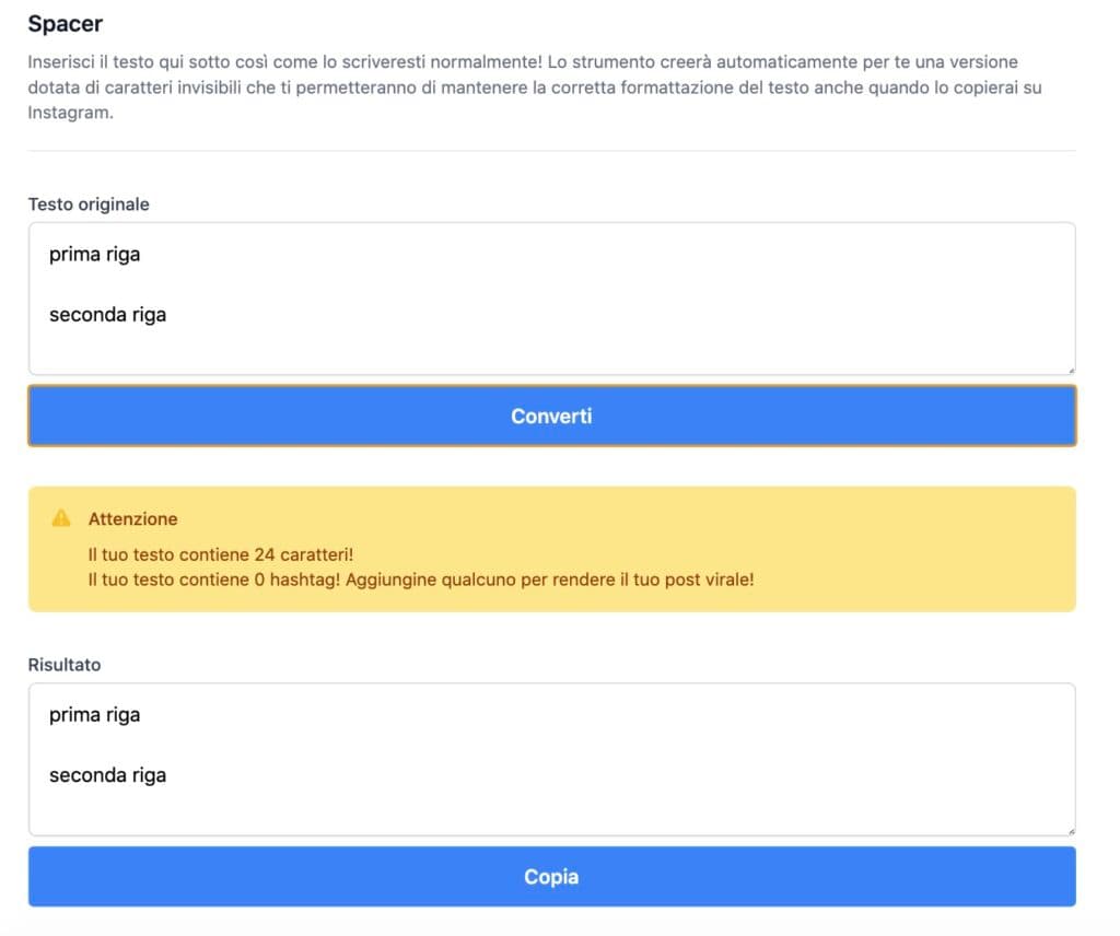 Carattere invisibile – sistemiamo la descrizione delle foto su Instagram