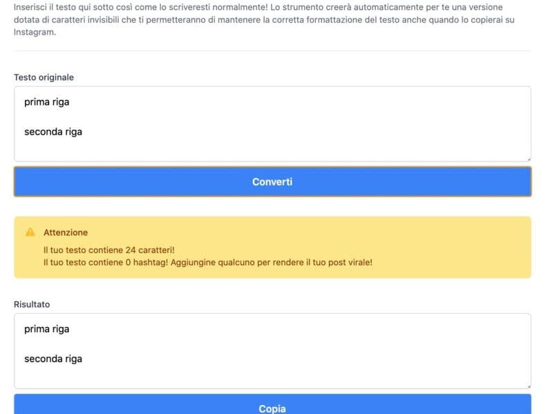 Carattere invisibile – sistemiamo la descrizione delle foto su Instagram